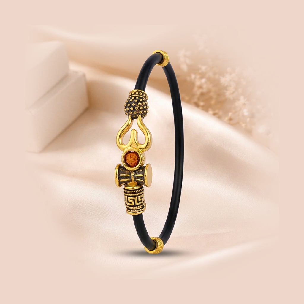 Mahadev Trishul and Damru Antique Gold Gents Kada - Kada in Gold 22 CT