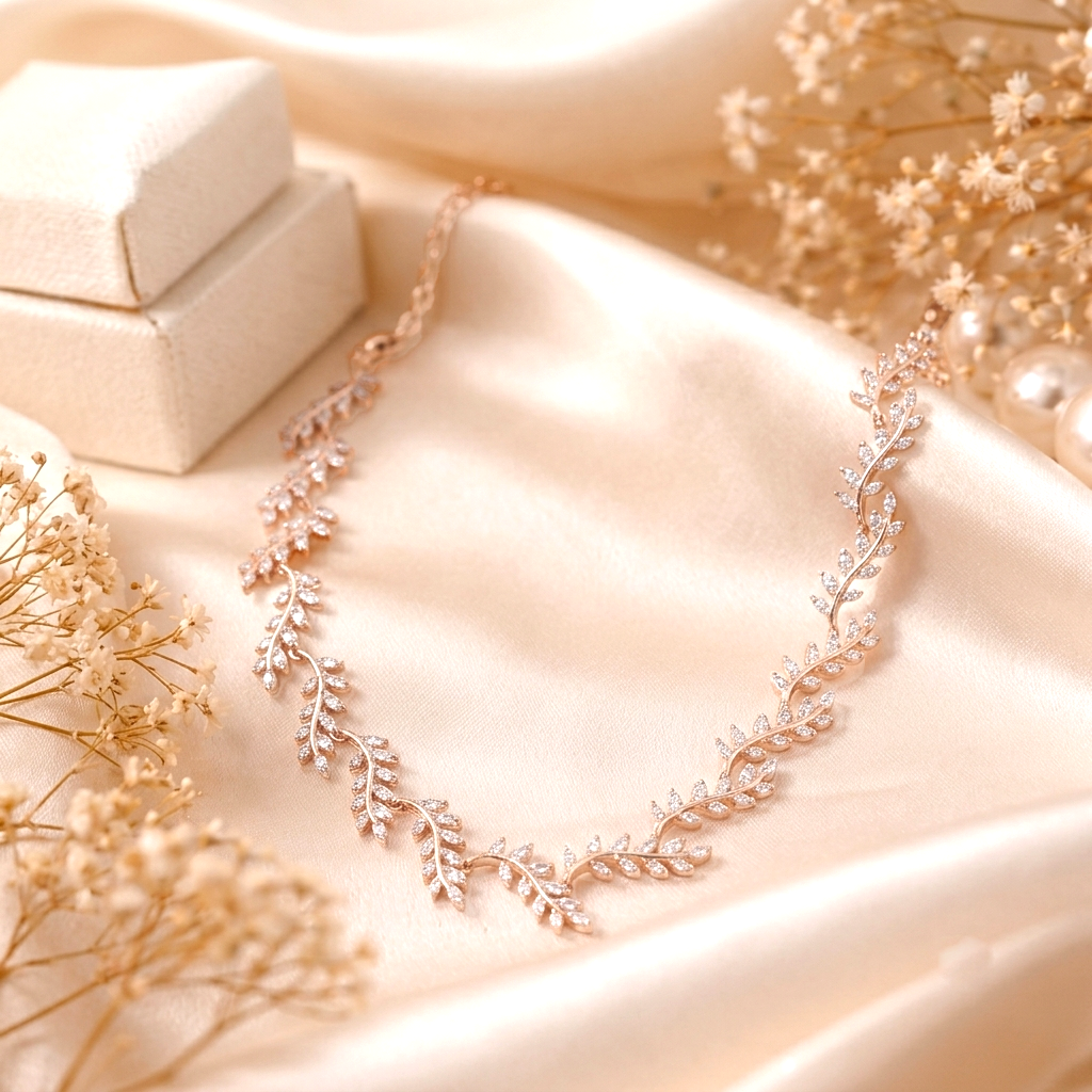 Enchanted Laurel 18K Pure Gold and Diamond Leaf Garland Necklace - Necklaces in Diamond 18 CT