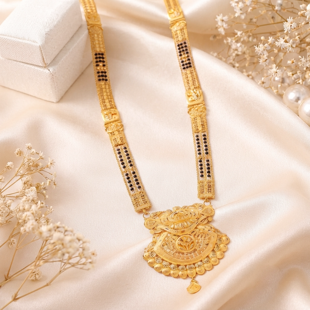 Heritage Maharashtrian Antique Gold Long Ganthan. - Mangalsutra in Gold 22 CT
