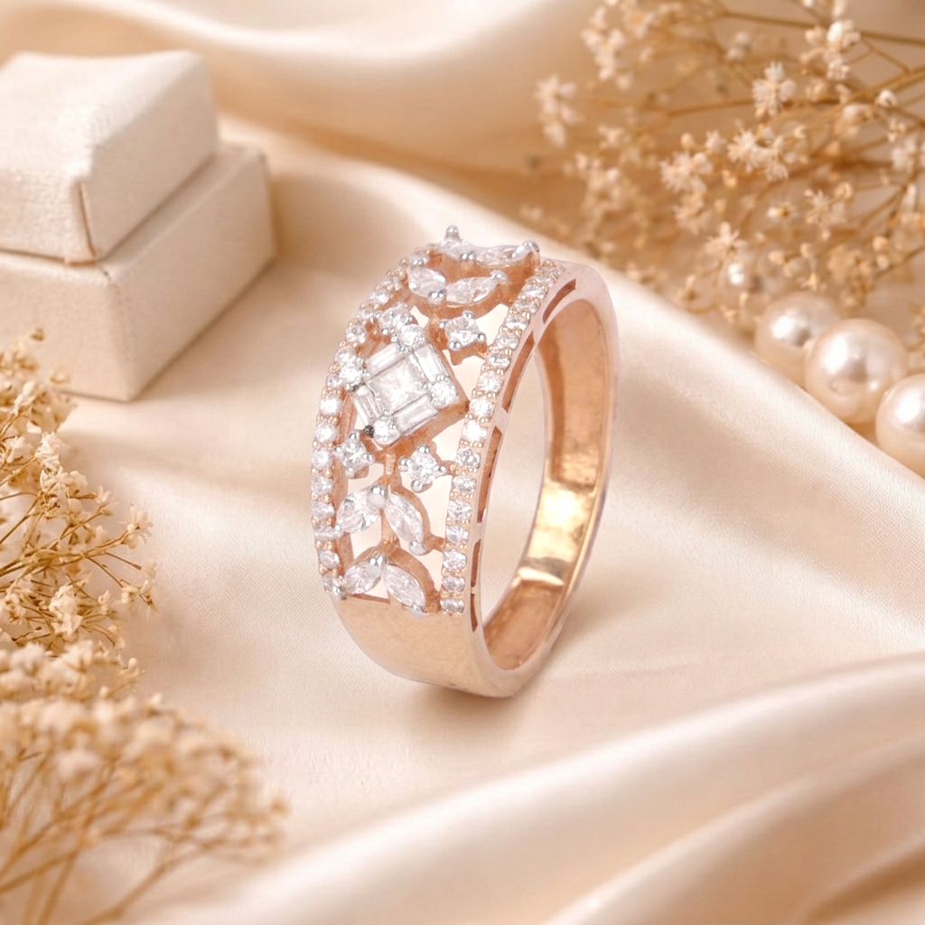 Radiamce Mosaic 18K Pure Gold and Multi-Cut Diamond Statement Ring - Rings in Diamond 18 CT