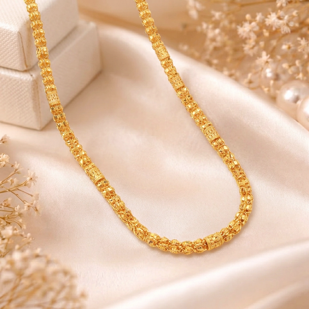 Vajra Indo-Italian Intricate Woven Gold Chain for Men - Chain in Gold 22 CT