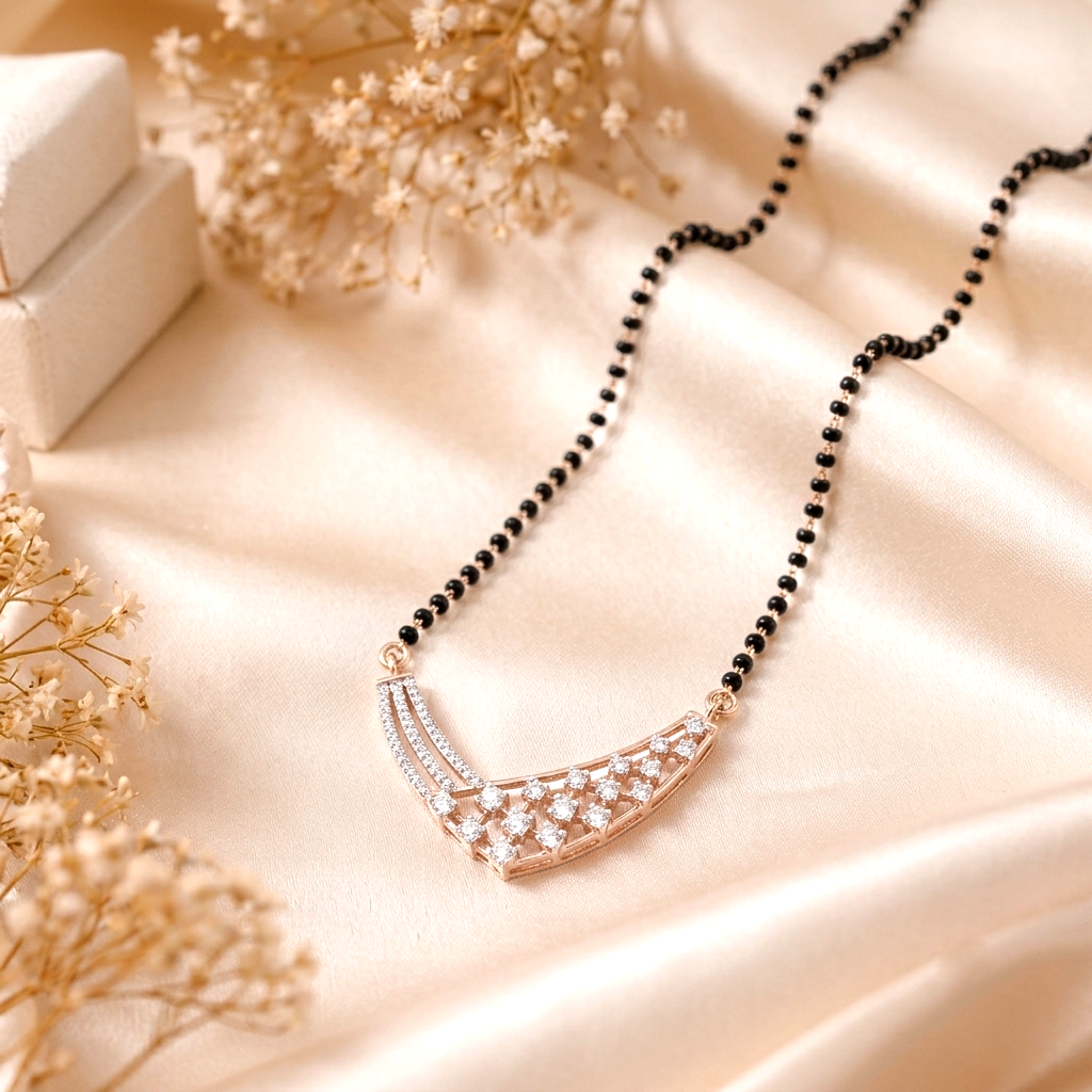 Elegant Asymmetrical V-Chevron 18K Pure Gold and Diamond Modern Mangalsutra - Mangalsutra in Diamond 18 CT