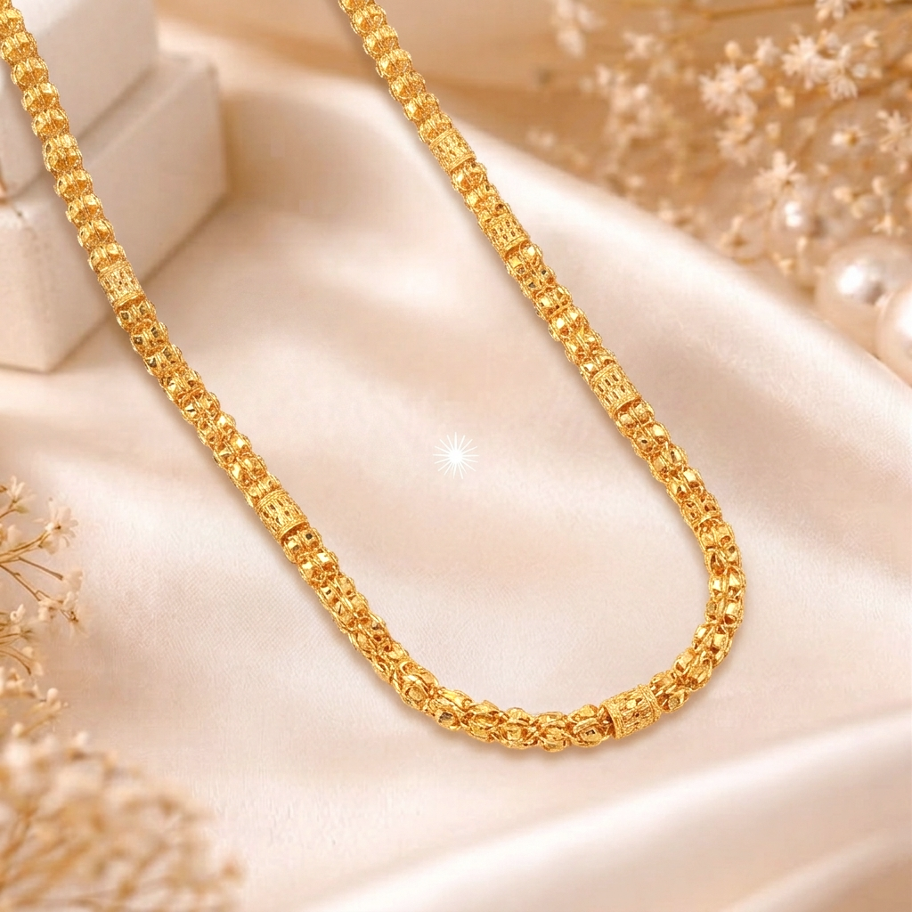 Rajputana Heritage Micro-Carved Box-Weave Gold Chain for Men - Chain in Gold 22 CT