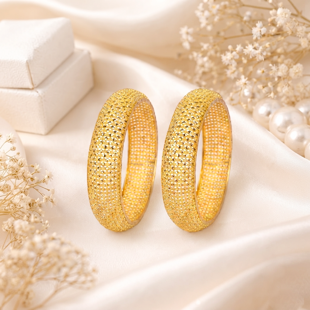 Royal 22K Pure Gold Gokhru Kada Bangles with Honeycomb Diamond-Cut Texture - Bangles in Gold 22 CT